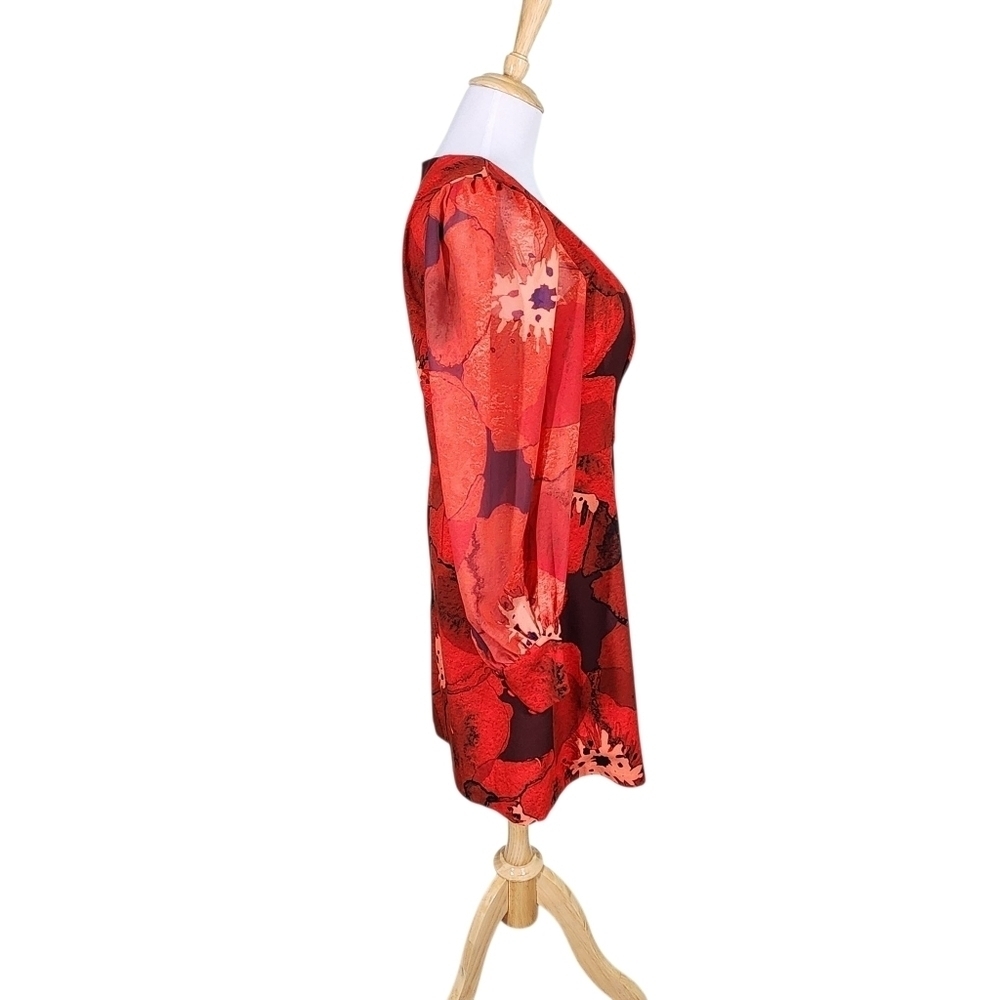 Anthropologie Hutch Poppy Puffed Sleeve Red Mini Dress, Sz 12 - Picture 3 of 9